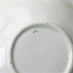 19th century English porcelain tea service, possibly Coalport, comprising teapot, covered sucrier, ten teacups and saucers, slop bowl, milk jug, and two serving dishes