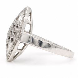 18ct white gold diamond marquise shaped ring, milgrain set with round cut diamonds, London 2004, total diamond weight approx 0.25 carat