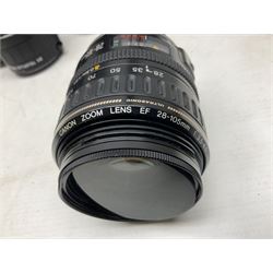 Canon Eos 7D camera body, serial number 3261306344, with 'Canon Ultrasonic EF 24-105mm Macro 0.45m/1.5ft Ultrasonic' Lens, 'Canon Zoom EF 75-300, 1;4-5.6 III' lens and Teleplus Pro 300 lens, together with tripod and original camera box 