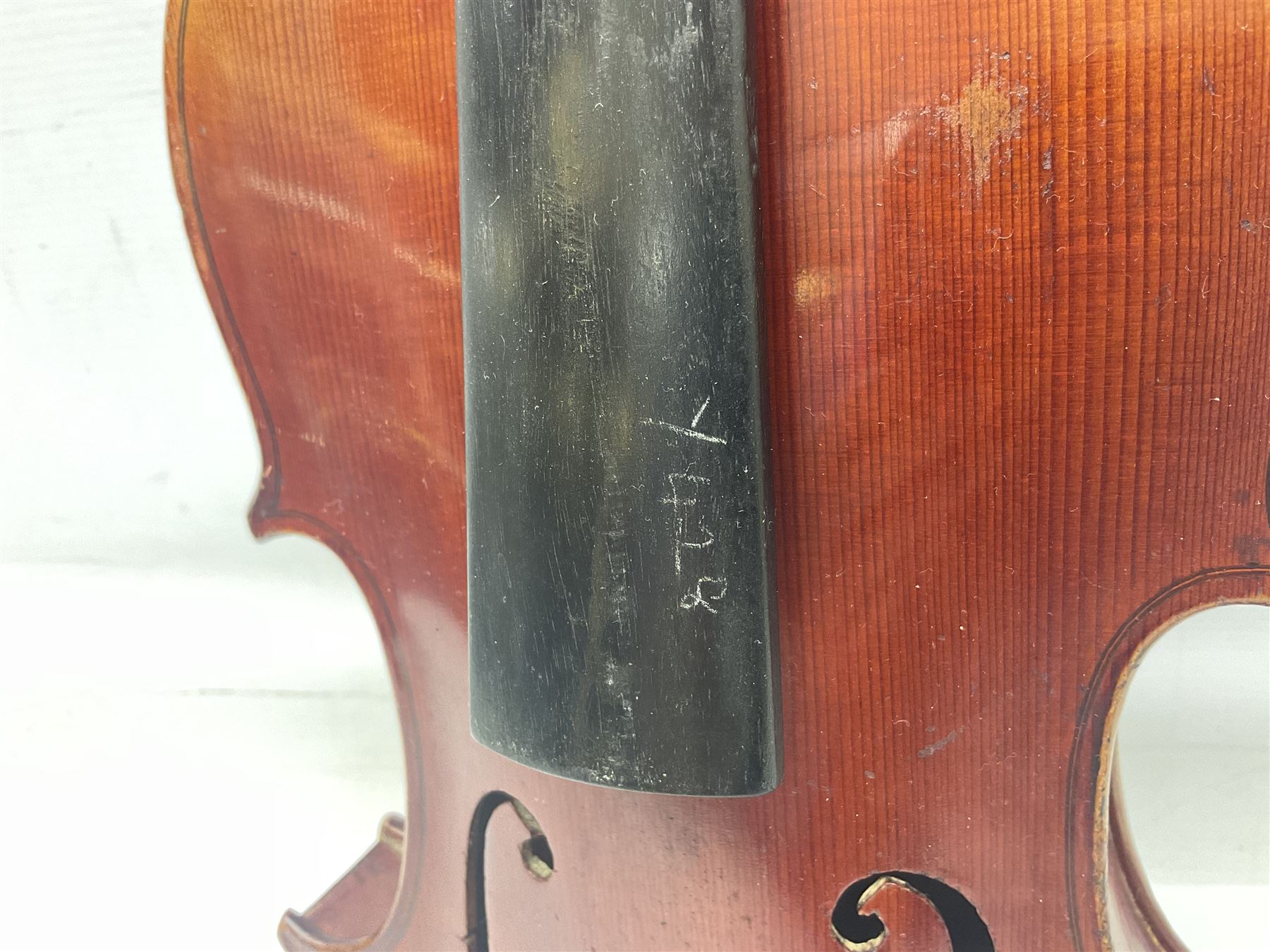 Saxony violin c1900 with 36cm two-piece maple back and ribs and spruce top; bears label 'Antonius Stradivarius Cremonensis Faciebat Anno 17**' L59cm overall; in carrying case