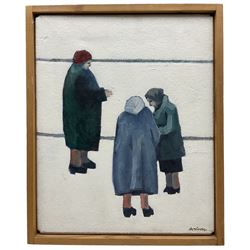 Wilson (British Contemporary): Ladies in Conversation, oil on canvas signed 39cm x 31cm