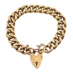 Early 20th century 9ct rose gold curb link bracelet with heart locket, each slink stamped 9ct 