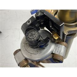 Early 20th century Ross London brass gunsight L67cm now as a telescope with Gaskell & Chambers bracket on hardwood and brass adjustable tripod marked 'Stands Inst No.16 Mk.1'