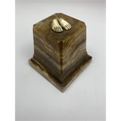 Demetre Chiparus (1886-1947): Innocence, a gilt bronze and ivory figure, circa 1925, standing in contemplative post with hands clasped, upon onyx plinth, signed to base, H24.4cm