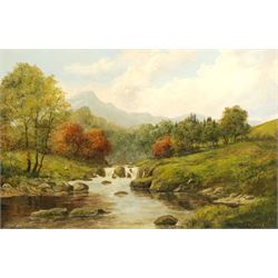 P Kilner (British 20th century): Upland River Landscapes, pair oils (one on canvas, one on board) signed 50cm x 75cm (2)