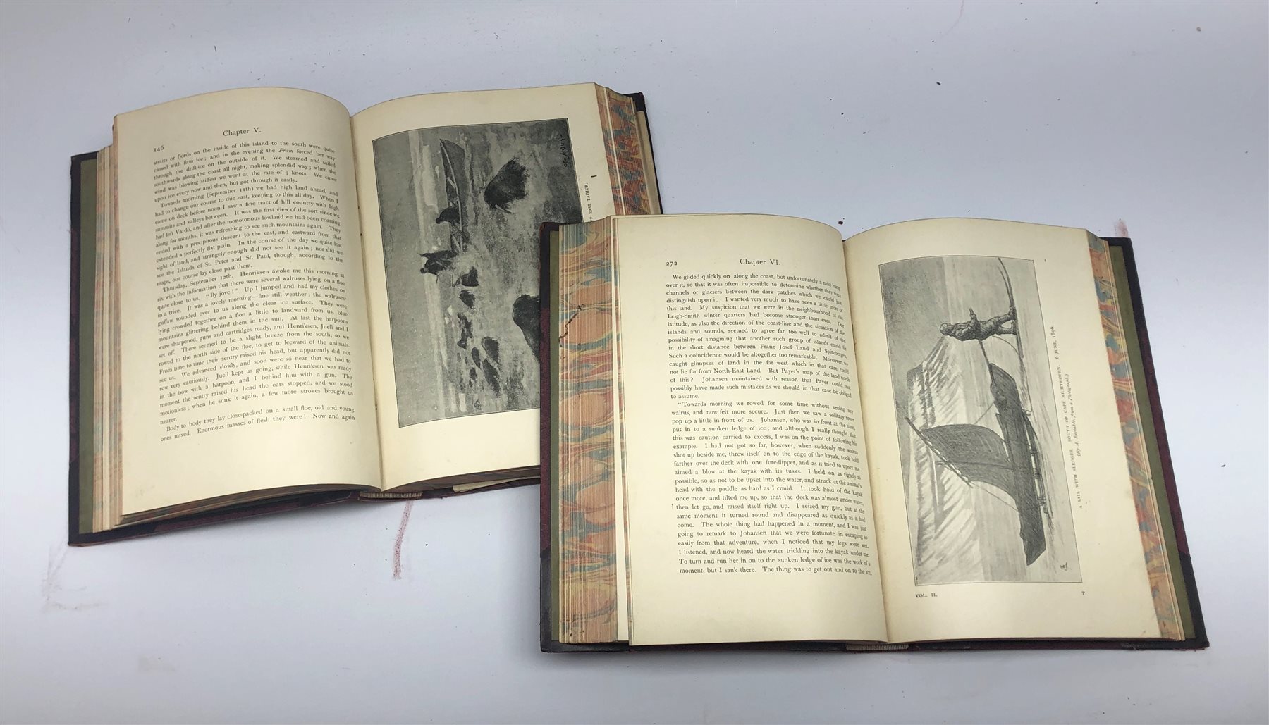  Nansen Fridtjof: Farthest North. 1898 George Newnes. Two volumes. Photographic illustrations and folding map. Half leather binding with gilt panelled spines (2)  