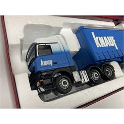 Corgi - three limited edition Hauliers of Renown lorries; CC13715 Scania R Series Topline Houghton Parkhouse 'The Professional' Livestock Transporter Chris Waite Transport; CC13812 Mercedes-Benz Actros Curtainside Eddie Stobart Ltd/Knauf; and CC13911 Foden Alpha Flatbed Trailer & Peat load R.J. & I. Monkhouse Ltd; all boxed with slipcases (3)