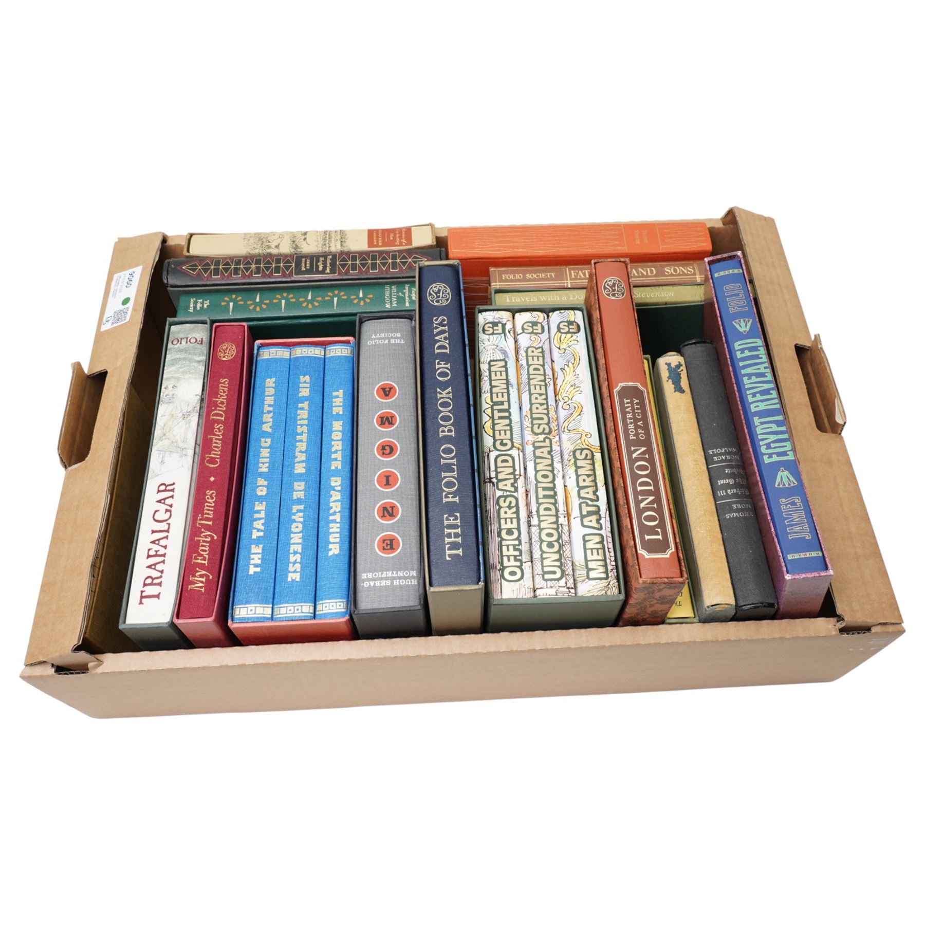 Folio Society volumes including Mallory's 'Chronicles of King Arthur' three volumes, Evelyn Waugh 'Sword of Honour' three volumes, 'The Folio Book of Days' and various others mostly in slip cases