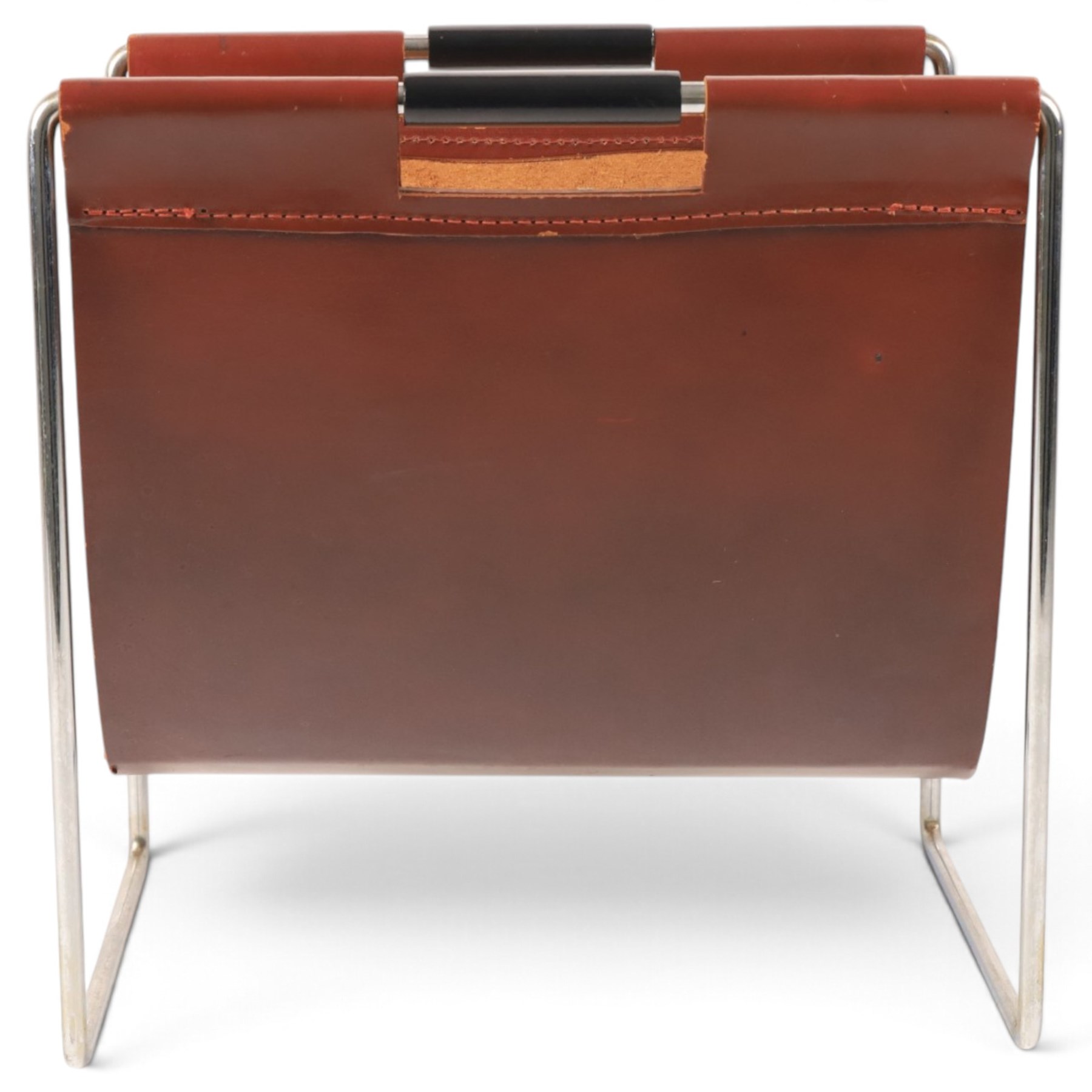 Van Elderen for Brabantia - mid 20th century, chrome and slung leather magazine rack