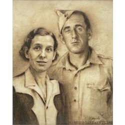 Milos (American mid 20th century): GI Marriage Portrait, pastel signed and inscribed 'Married January 27th 1940', 47cm x 39cm 