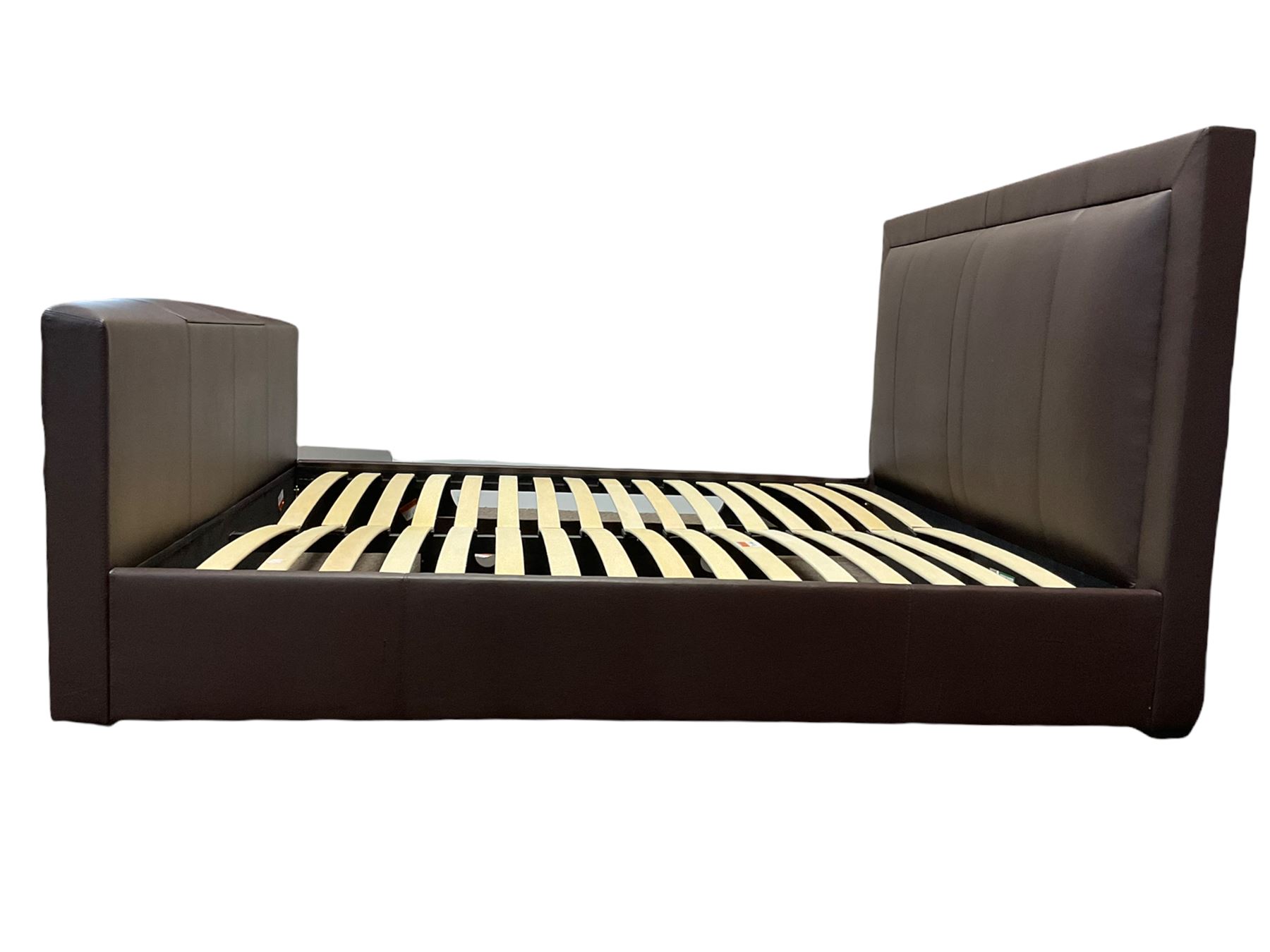 SuperKing 6’ tv bed upholstered in brown faux leather