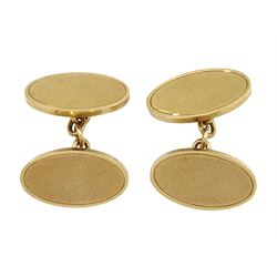 Pair of 9ct gold cufflinks, with engine turned decoration, Birmingham 1960