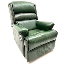 Reclining armchair upholstered in British racing green leather