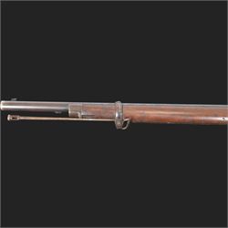 Snider-Enfield service rifle .577 calibre, barrel 33 in., tangent/ladder back sight, action marked with crowned V.R BSA & Co 1872, full stocked with two barrel bands, steel clearing rod, walnut stock marked Mx1 93 Birmingham, overall L124cm