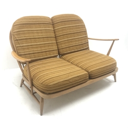 Ercol Windsor beech framed two seat sofa , upholstered back and seat, W135cm