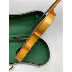 Artia Excelsior for Boosey & Hawkes violin for completion with 35.5cm two-piece maple back and ribs and spruce top, bears label, lacking tailpiece, chinrest, bridge and one tuning peg, 59cm overall, in hard carrying case with bow
