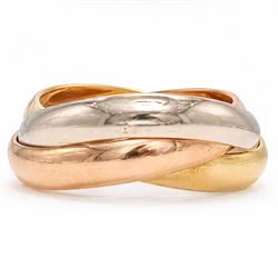 Les must de Cartier 18ct gold Trinity ring, with three interlinked rose, white and yellow gold bands, with certificate dated 1983