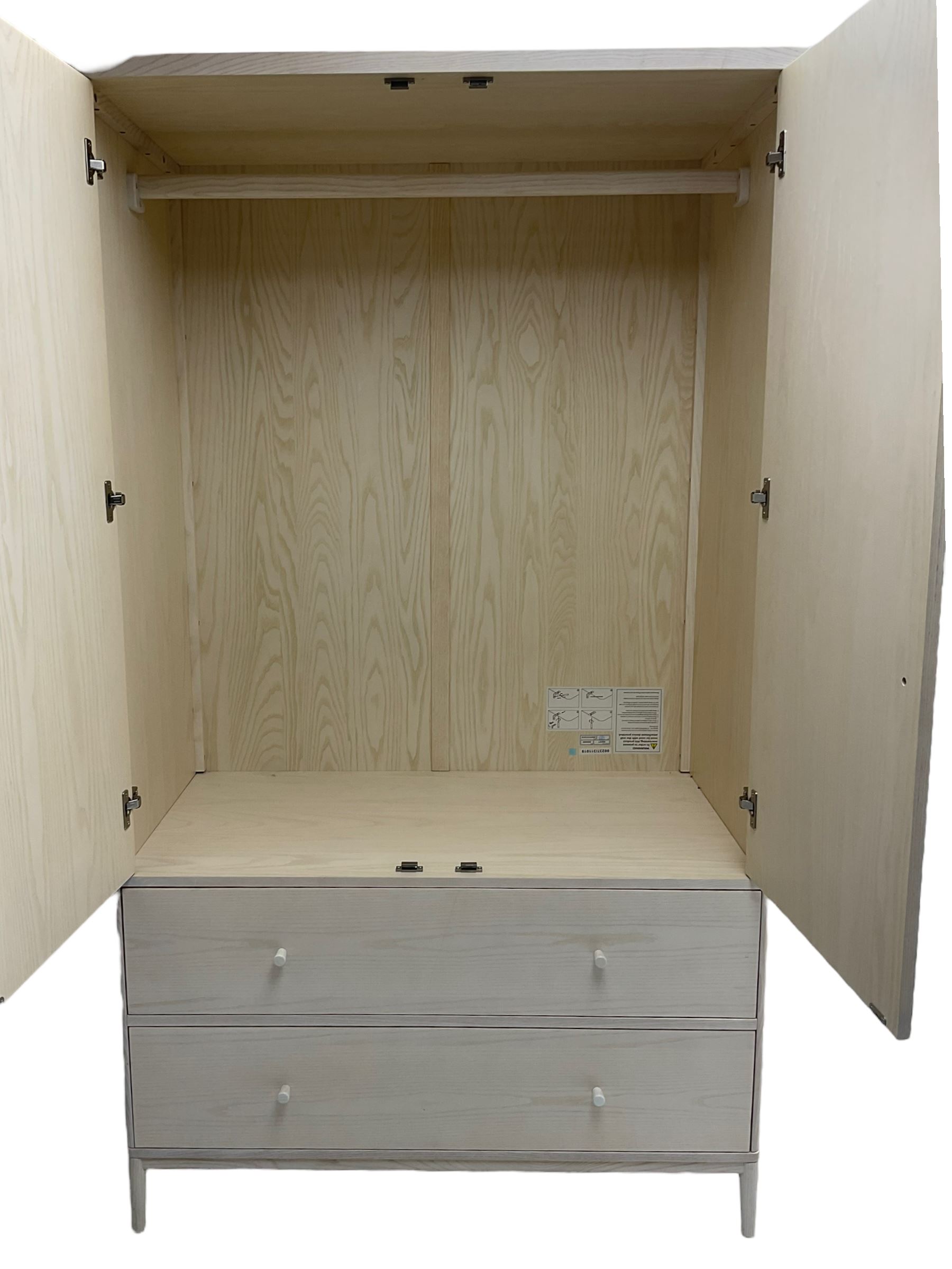 Ercol - 'Salina' wardrobe enclosed by two doors, fitted with two long drawers