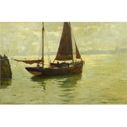  Ernest Dade (Staithes Group 1864-1934): Fishing Yawl leaving Scarborough Harbour, oil on canvas signed and dated '00, 40cm x 60cm  