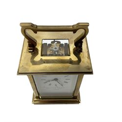 Matthew Norman-20th century brass cased carriage clock with an enamel dial, roman numerals and steel hands, single train timepiece movement with a lever platform escapement.