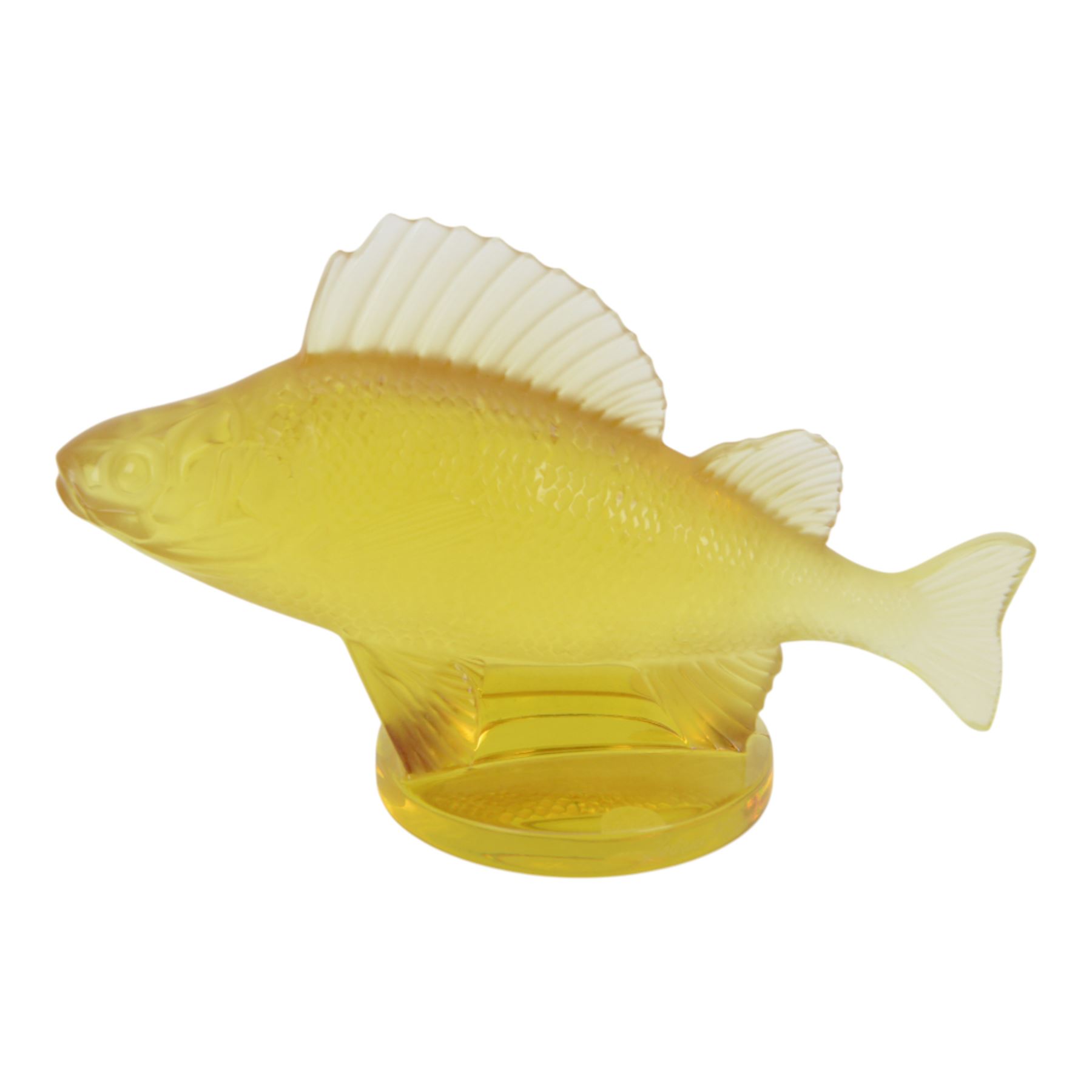 Lalique Perche car mascot in yellow colourway, signed to base, H11cm