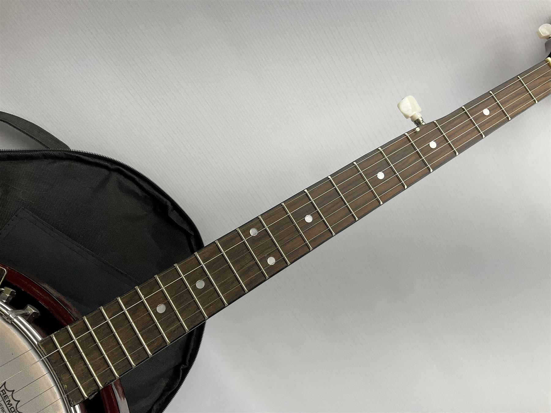 Classic Cantabile five-string banjo with sapele mahogany back L97.5cm; in soft carrying case