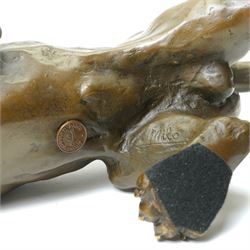 After Milo - bronze modelled as a cougar or panther in crouching pose, bearing signature and foundry mark, L40cm