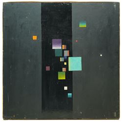 Cyril Hamersma (British 1919-1994): Geometric Cubist Abstract on Black Ground, square oil ...