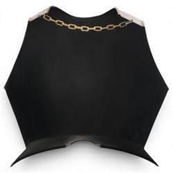 Two reproduction breast plates, including on example with Medusa to the front, H42cm