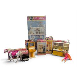 Pedigree Sindy's House and furniture, including shower, kitchen unit, washbasin, china cab...