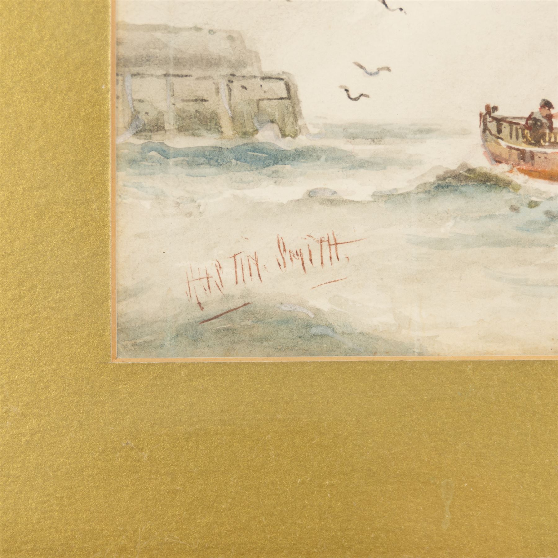Austin Smith (British fl.1913-1928): Sailboats off Scarborough, pair of watercolours signed; together with Alfred Durham (British 19th century): Coastal Views of Scarborough, set of three watercolours heightened with white signed and one dated 1907 max 18cm x 32cm (5)