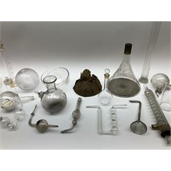 Collection of 19th century and later pharmaceutical laboratory glass, to include, volumetric flasks of various sizes, conical flask, stratus flask, etc (25) Provenance: discovered in the storeroom of a long established Hull pharmacist and opticians