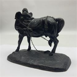 After Jean-Francois-Theodore Gechter (1797-1844); bronzed figure modelled as a draught horse, wearing full harness, on naturalistic base, signed T. Gechter, H13cm