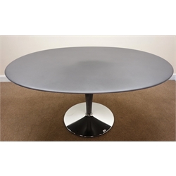 Magis Bombo Anthracite oval dining table, tulip style chrome finish base (W170cm, H76cm,D110cm) and four adjustable egg chairs