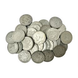 Thirty-seven King George V pre 1947 silver half crown coins, dated three 1925, nine 1926, nine 1927, six 1928 and ten 1929, approximately 520 grams