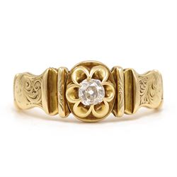 Victorian 18ct gold diamond ring, single cushion shaped old cut diamond of approx 0.45 car...