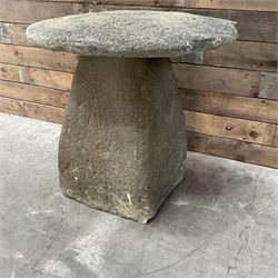 Cast stone two piece garden staddle stone mushroom