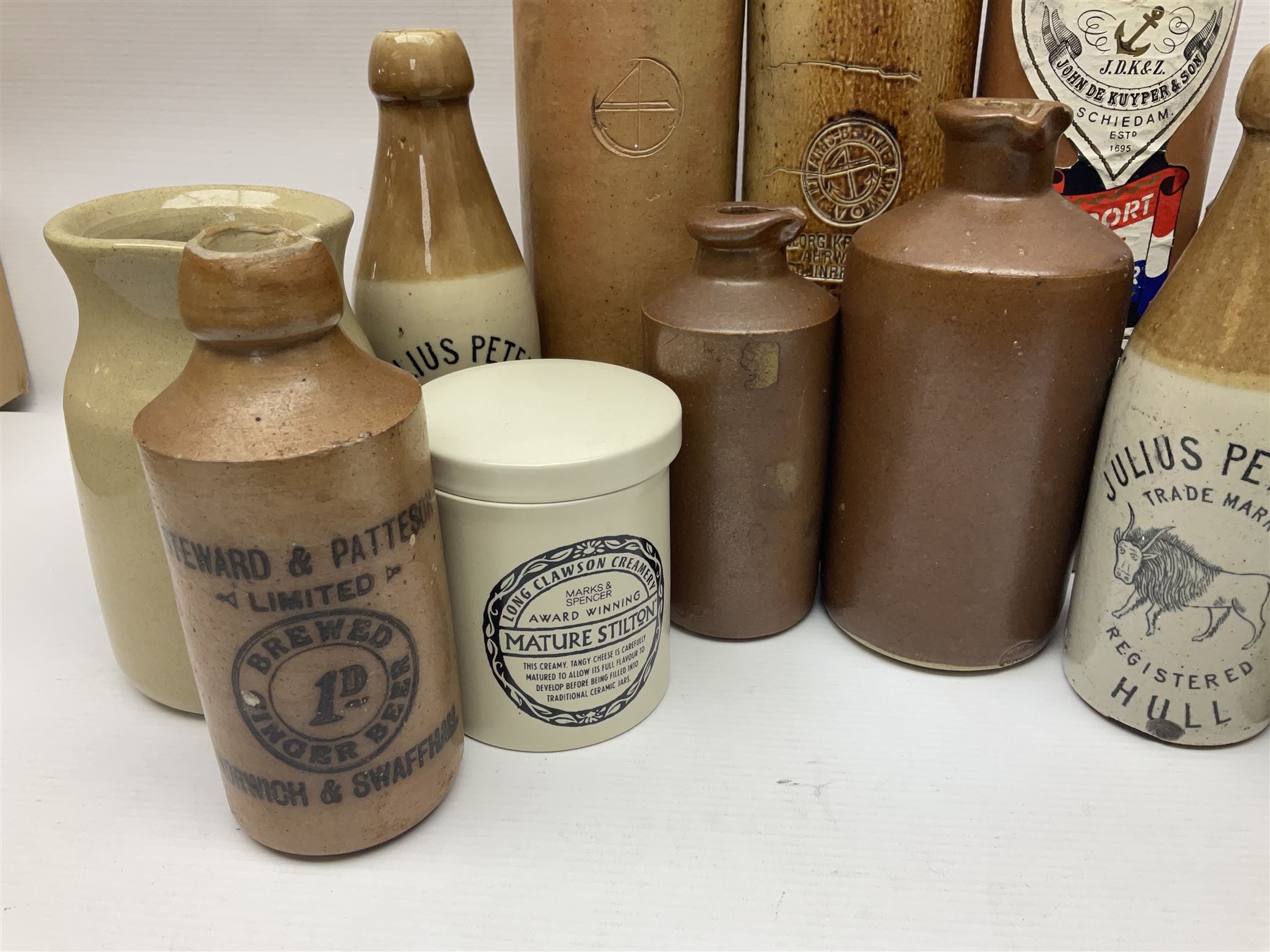 Julius Peters Hull stoneware bottle and a collection of other stoneware advertising bottles, jars and flagons etc