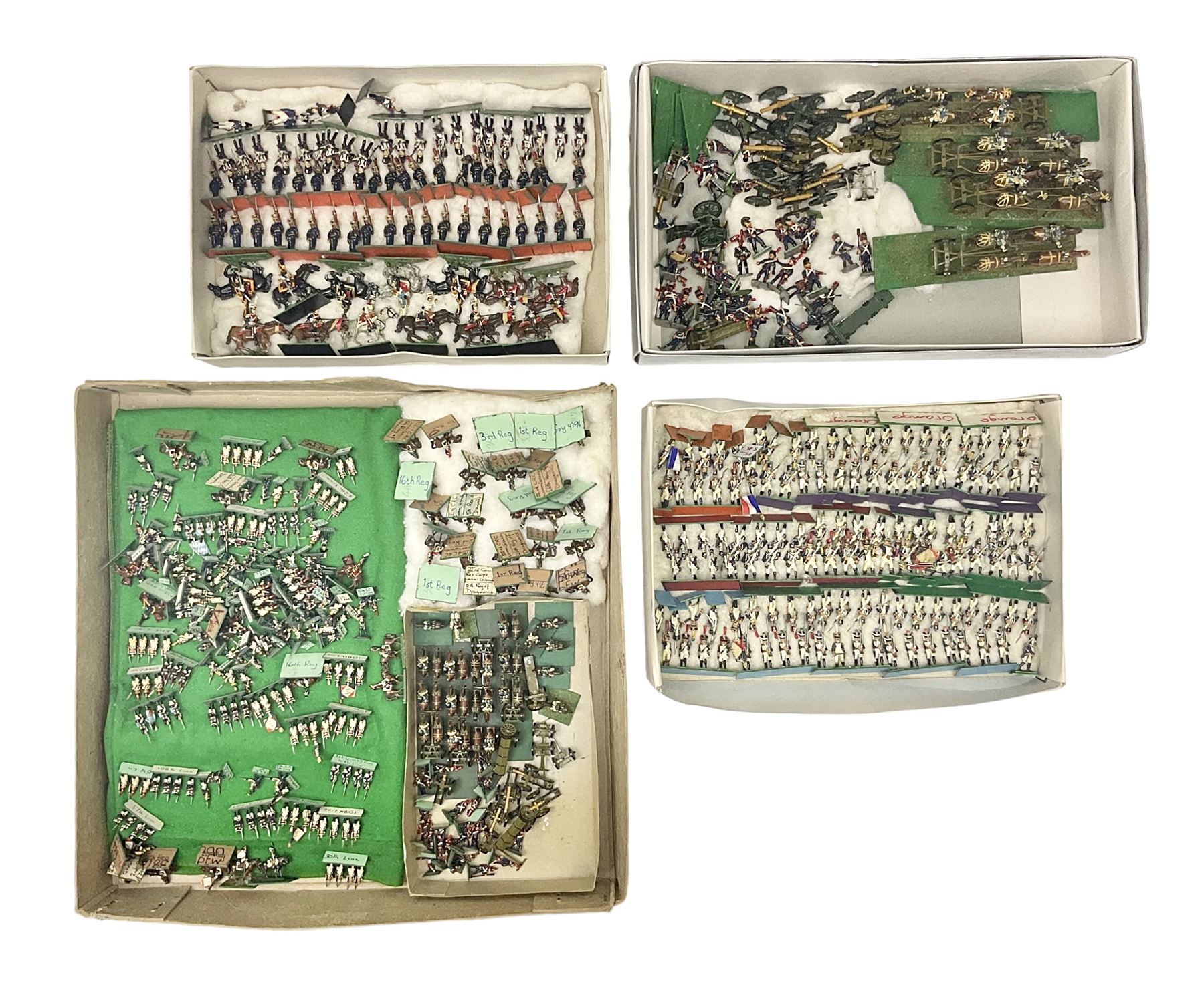 Painted metal wargame figures - over four hundred and sixty including Napoleonic, Dragoons, Line, horse-drawn and other Artillery, mounted etc; individuals and ranks of two, three and four; various scales including 20mm, 25mm etc
