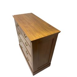 Edwardian satin walnut chest, fitted with two short and three drawers, skirt base
