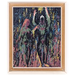 George Willott (British 1920-2000): Adam and Eve, oil on board signed 49cm x 39cm 
Notes: Willott was Principal of Walsall School of Art and secretary to Walsall Society of Artists.