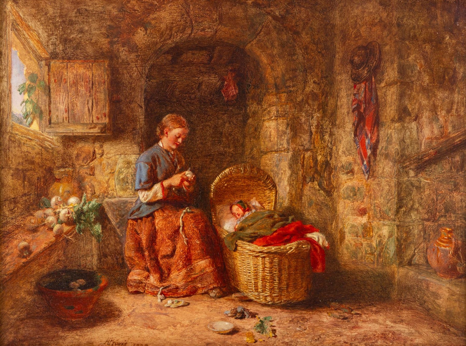 Alfred Provis (British 1818-1890): Peeling Turnips, oil on panel signed and dated 1879, 26cm x 35cm