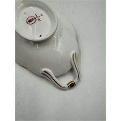 Royal Crown Derby Old Imari pattern 1128 twin handled sweetmeat dish, upon an oval pedestal, with printed mark beneath, H4.5cm, including handles W22.5cm 