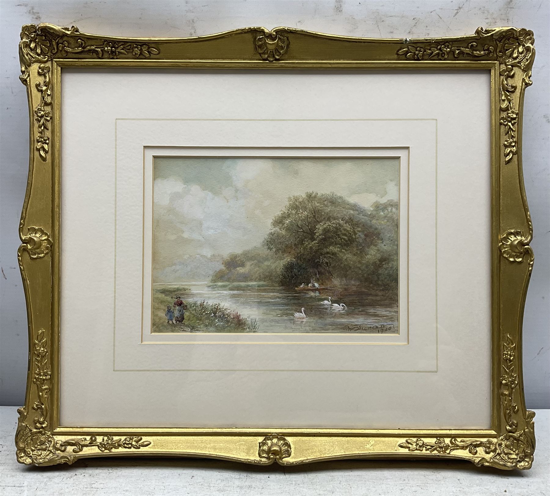 Walter Duncan (British 1848-1932): 'Clevedon Woods on the Thames' and 'The Rush Boat - Pangbourne on the Thames', pair watercolours signed and dated 1910, titled in a later hand verso 13cm x 18cm (2)