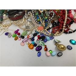 Collection of costume jewellery, wristwatch, beaded necklaces and bracelets, including items by Joan Rivers, in modern jewellery box