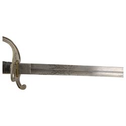 British Artillery Officer's sword by J. Daniels & Co, Artillery Place Woolwich, the 88cm steel blade engraved Durham R.G.A (H.E), wirebound fishskin grip, chequered backstrap and stepped domed pommel, in brown leather scabbard, overall L104cm