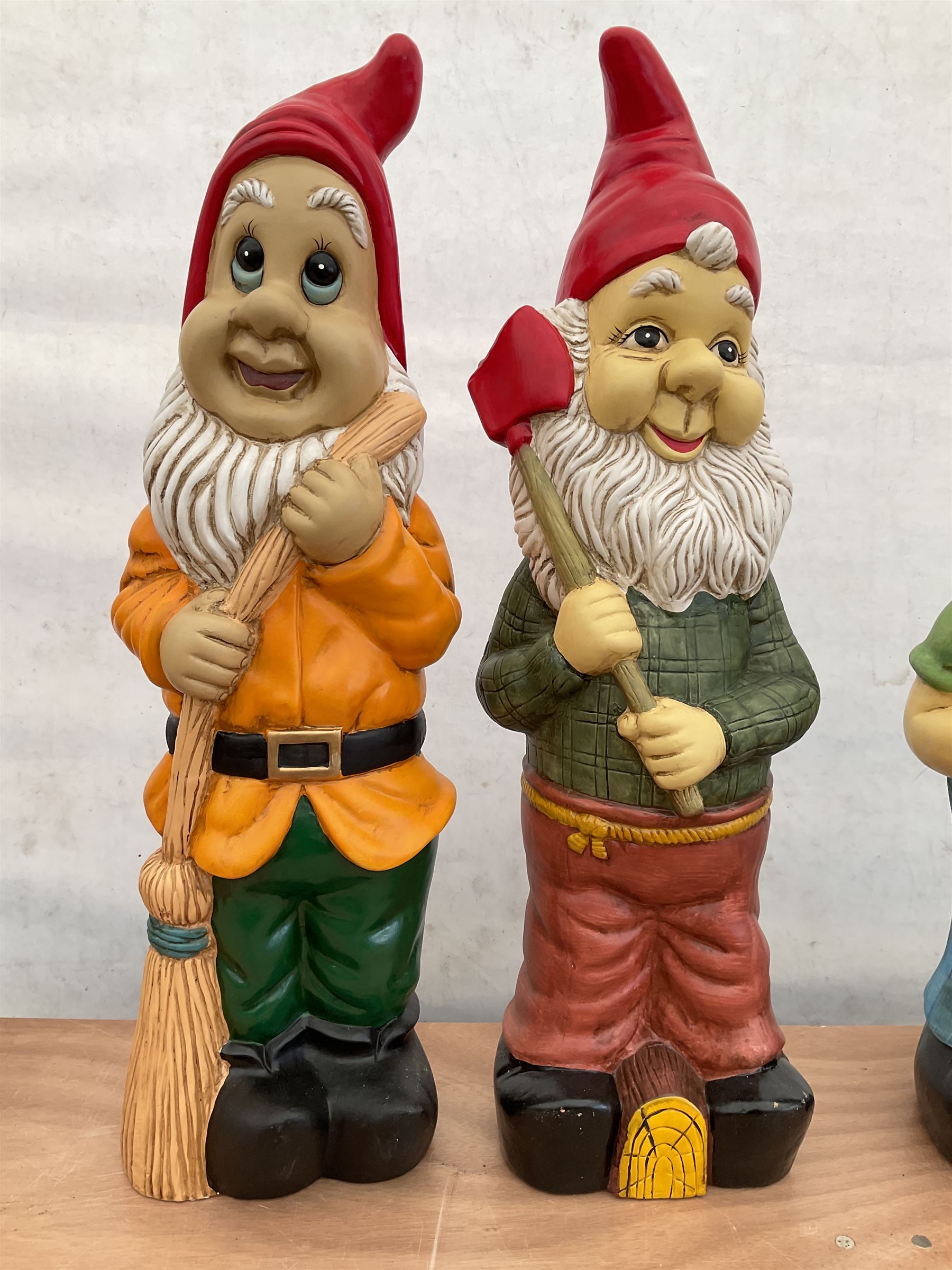 Pair of large indoor or outdoor painted garden gnomes  - THIS LOT IS TO BE COLLECTED BY APPOINTMENT FROM DUGGLEBY STORAGE, GREAT HILL, EASTFIELD, SCARBOROUGH, YO11 3TX
