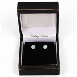 Silver opal stud earrings, boxed