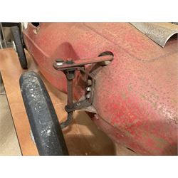 Tri-ang pressed steel Grand Prix Vanwall child’s pedal racing car, English 1960s, finished in red with racing No.3, original white plastic steering wheel, metal bucket seat, bonnet air intake, chrome plated side exhaust, chrome spoked wheels with chrome plated spinners, black solid rubber tyres L121cm W53cm H46cm)