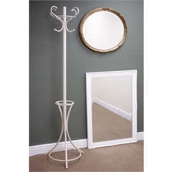  Cream finish hat and coat stand (H184cm), a classical white framed bevel edge wall mirror (W74cm, H104cm|) and an oval gilt framed wall mirror (W67cm, H57cm) (3)  